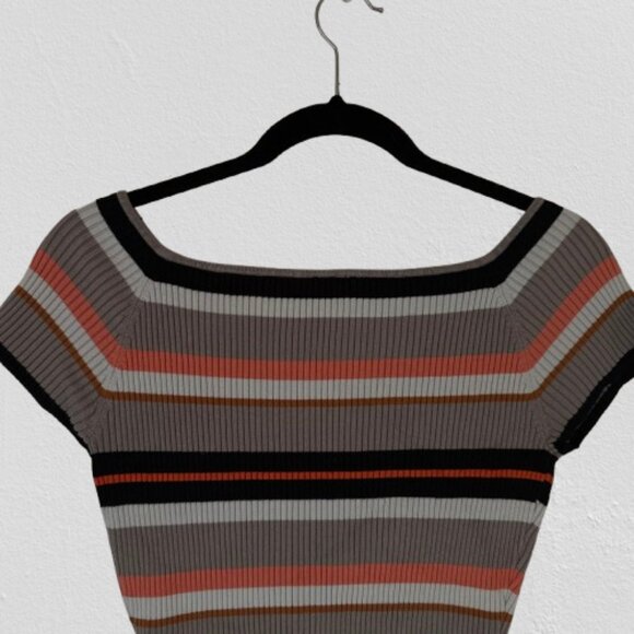 H & M Striped Sweater Top Orange Beige Large - Picture 6 of 7